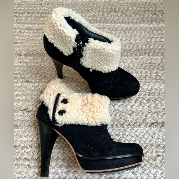 UGG Shoes - UGG Georgette suede shearling ankle heeled booties size 10 NWOB